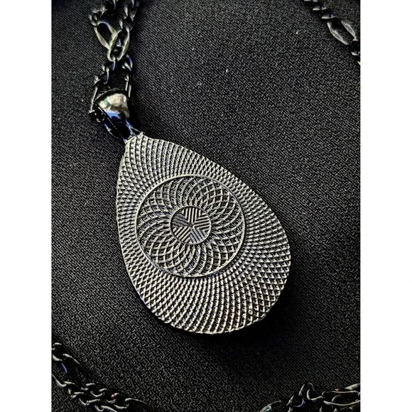 Handmade Watercolored Painted Paper Teardrop Pendant Necklace, Black Necklace - Picture 8 of 8